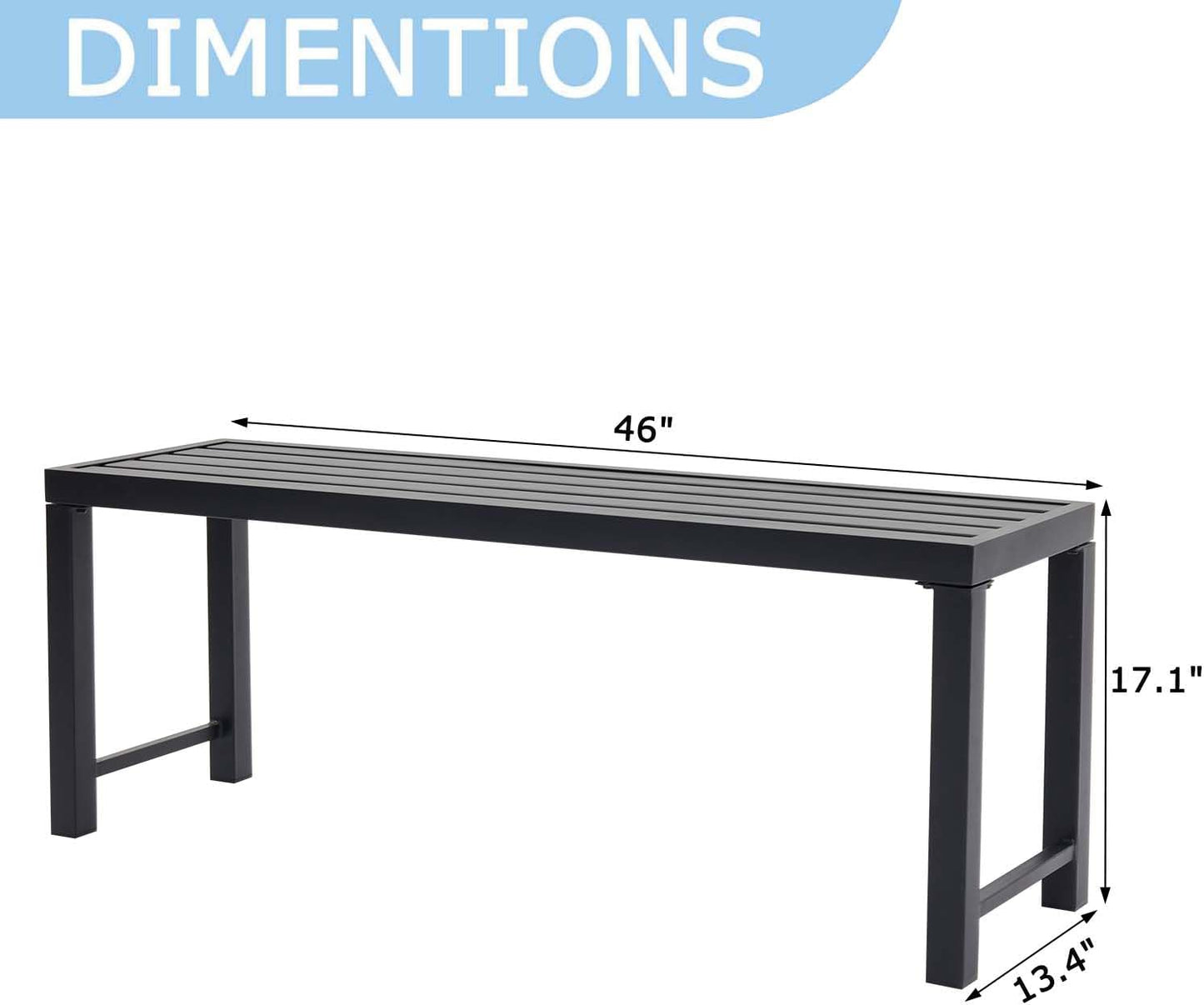 Black Outdoor Bench, Outdoor Metal Backless Bench Set of 2, 46" Patio Garden Bench for Outdoor, All Weather Outdoor Bench for Garden, Backyard, Porch, Black