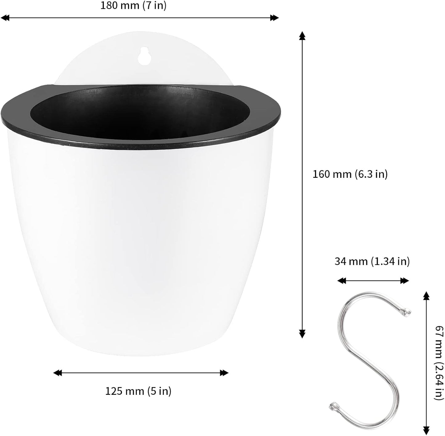 JAPCHET 8 Pack 7 Inch Self Watering Hanging Planters, Wall Hanging Plastic Planter Pot with 8 Hooks, Lazy Flower Pots for Indoor Outdoor Window Wall Plants, White