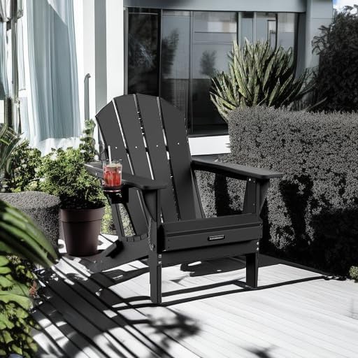 MUCHENGHY Folding Adirondack Chairs Patio Chairs Outdoor Adirondack Chair Weather Resistant Chair for Patio, Outside, Deck, Backyard, Fire Pit Chair, Campfire Chairs (Black)