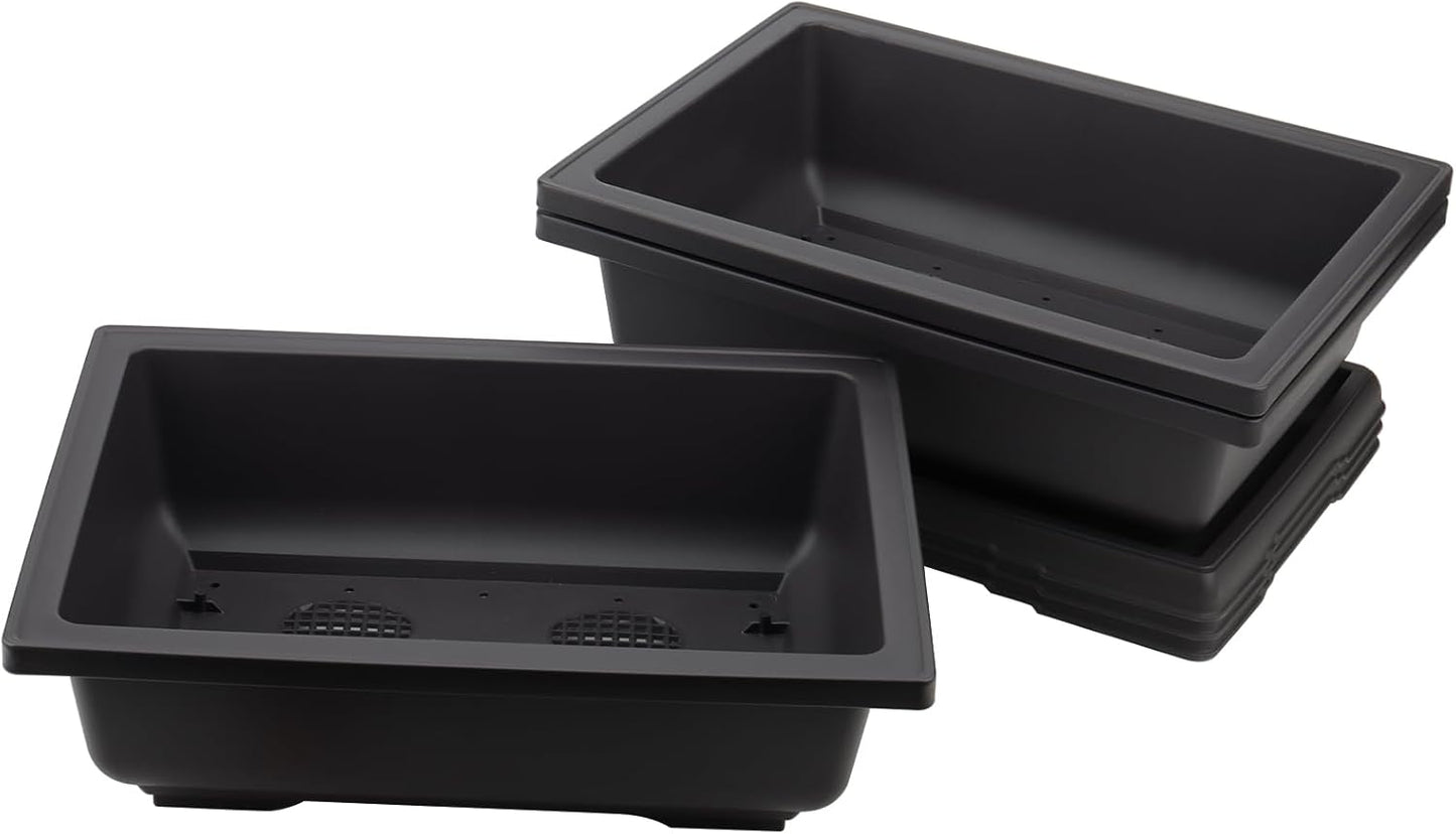 KINJOEK 3 PCS 14 Inch Plastic Bonsai Pots, Large Bonsai Training Pot with Drainage Trays, Rectangular Plant Bonsai Tree Pots for Garden, Indoor, Home Decorative