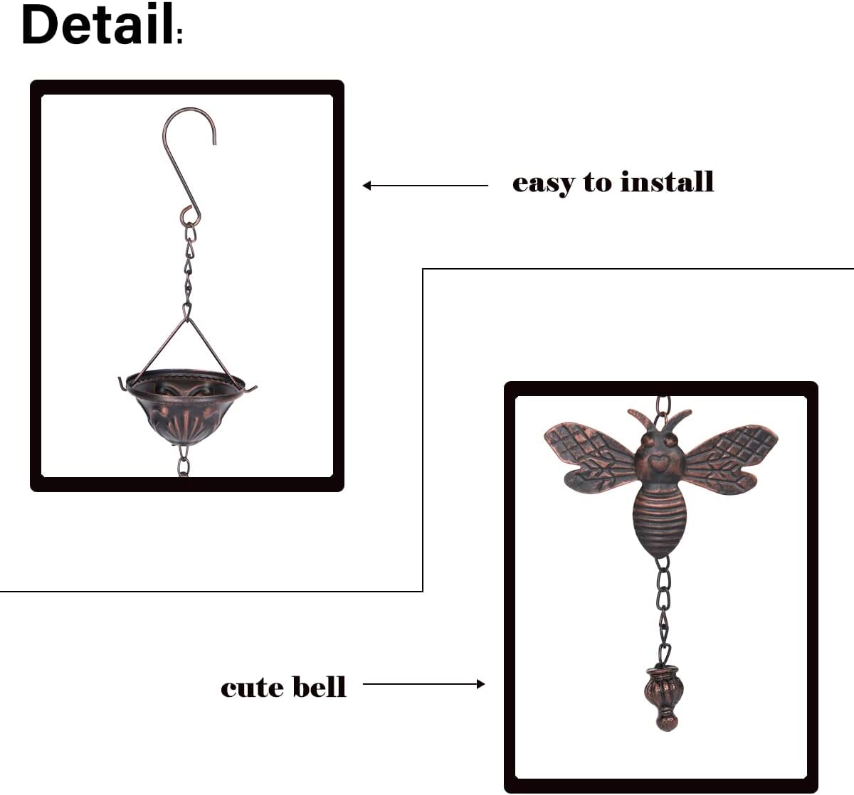 8.5Ft Bee and Cup Rain Chain Outdoor Decorative Rain Gutter Drain Rain Catcher Gutter Chain