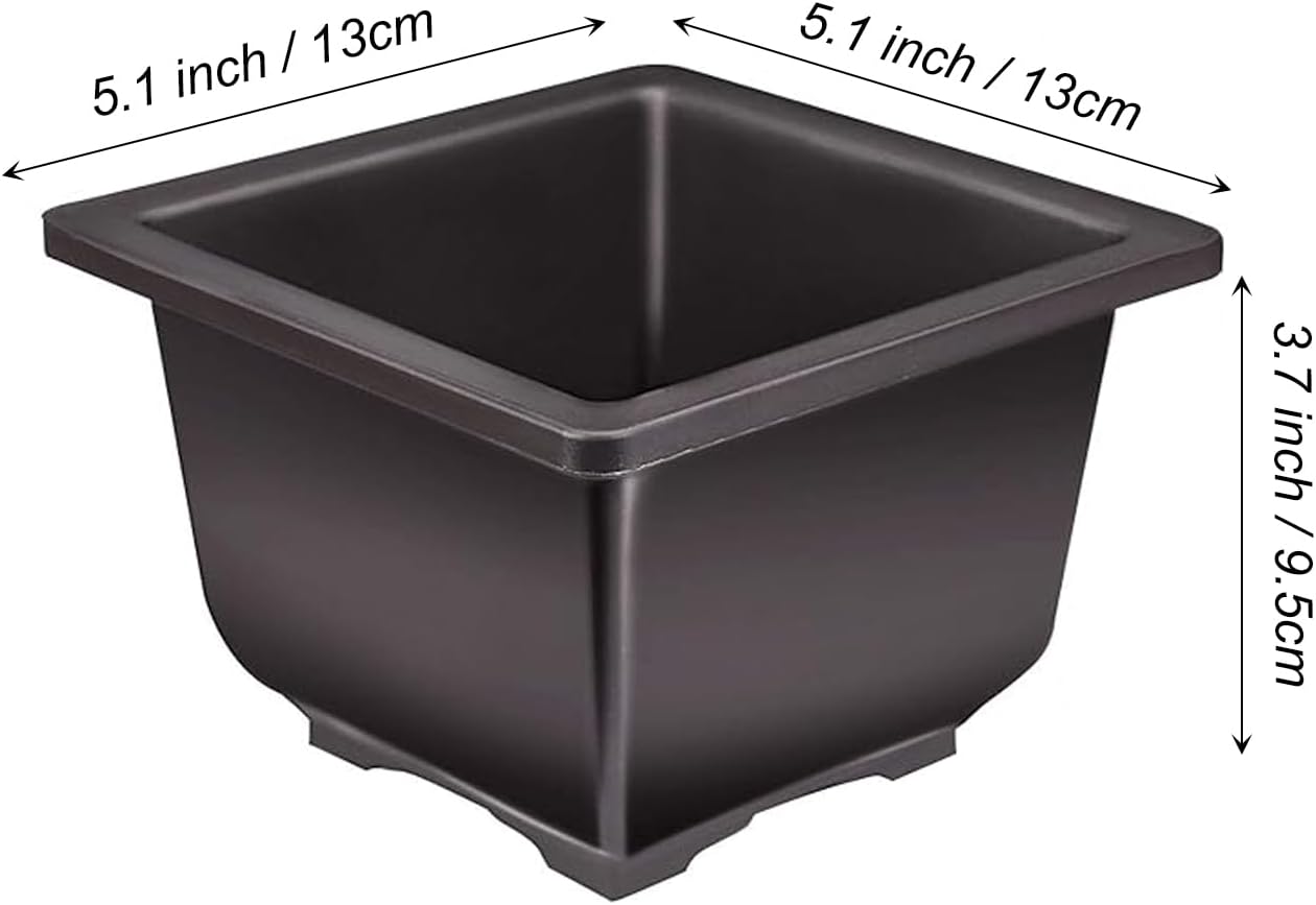 KINJOEK 15 PCS 5.1 Inch Plant Pot, Square Plastic Bonsai Training Pots, Flower Succulent Pots Container for Garden, Indoor, Home Decorative