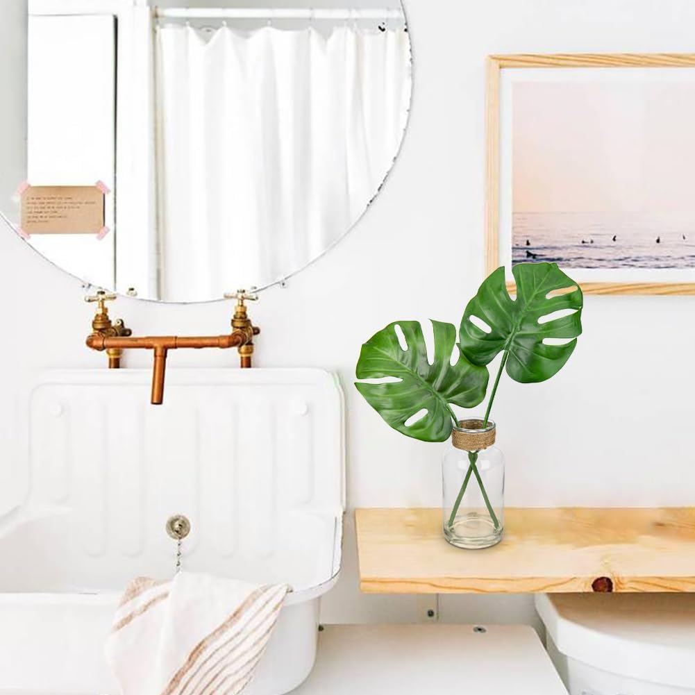 Artificial Plant in Glass Vase with Faux Water, Fake Monstera Plant Real Touch Faux Plants Tropical Leaves Fake Greenery Stems for Home Office Farmhouse Wedding Centerpiece Décor