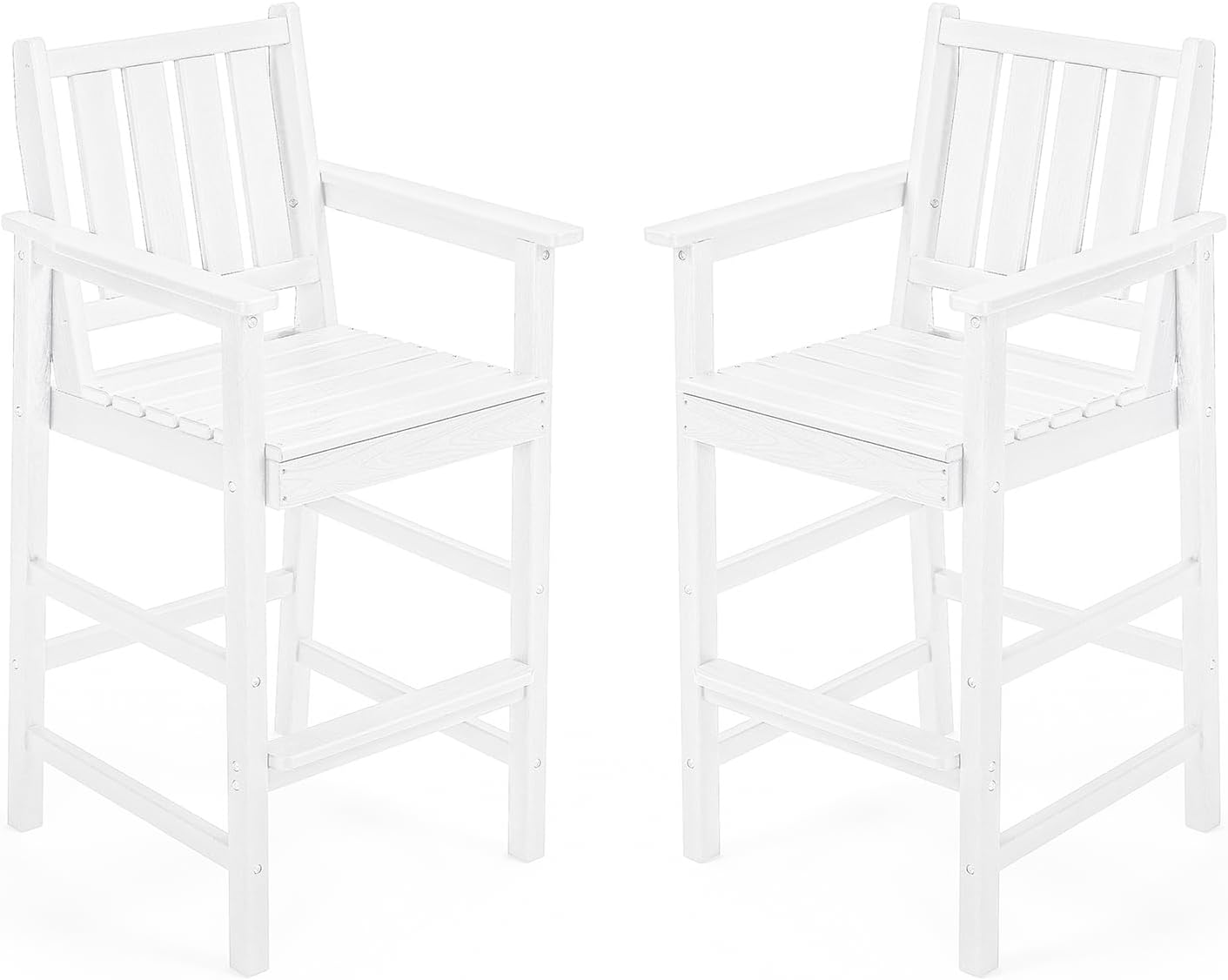 Adirondack Bar Chair Set of 2, HDPE Tall Adirondack Chairs Bar Stools with Footrest, Outdoor Bar Height Stool Chair Set, HDPE Patio Barstools Set for Balcony, Porch, Deck, Pool, Pearl