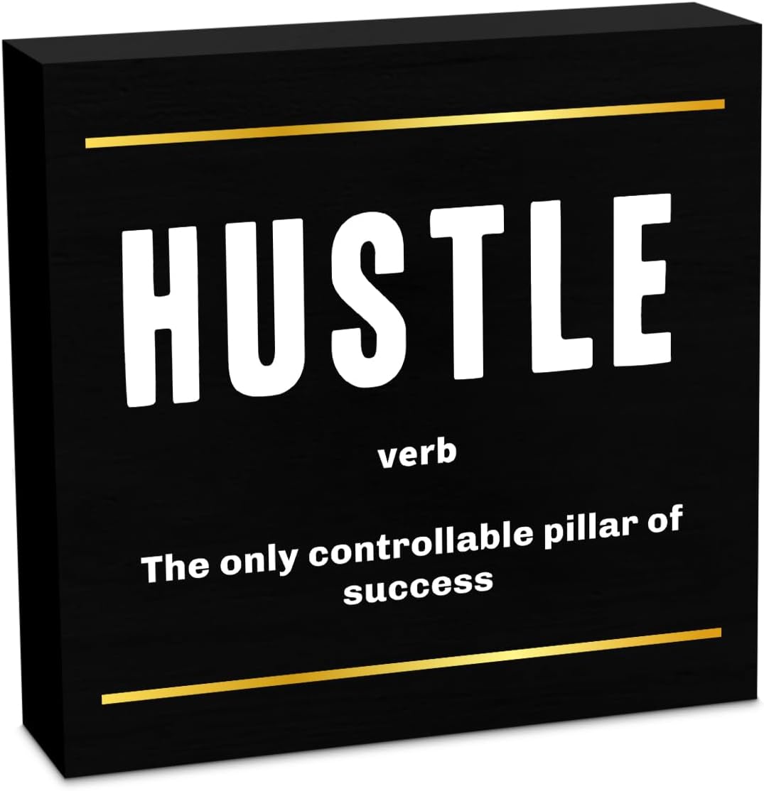 Hustle Definition Entrepreneur Black Wooden Box Sign, Inspirational Office Decor, Decorative Table Shelf Desk Rustic Workplace Farmhouse Home Counter Decor Office Decorations Desk Accessories