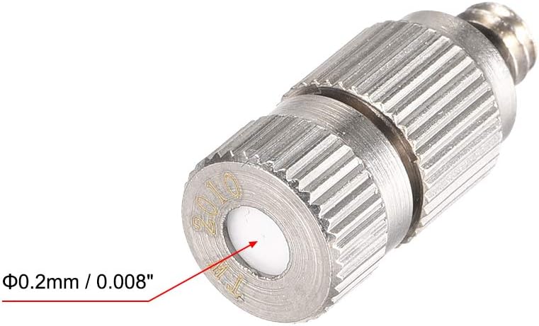 uxcell Brass Misting Nozzle - 3/16-inch Threaded 0.2mm Orifice Dia Fogging Spray Head for Outdoor Cooling System - 5 Pcs Silver Tone