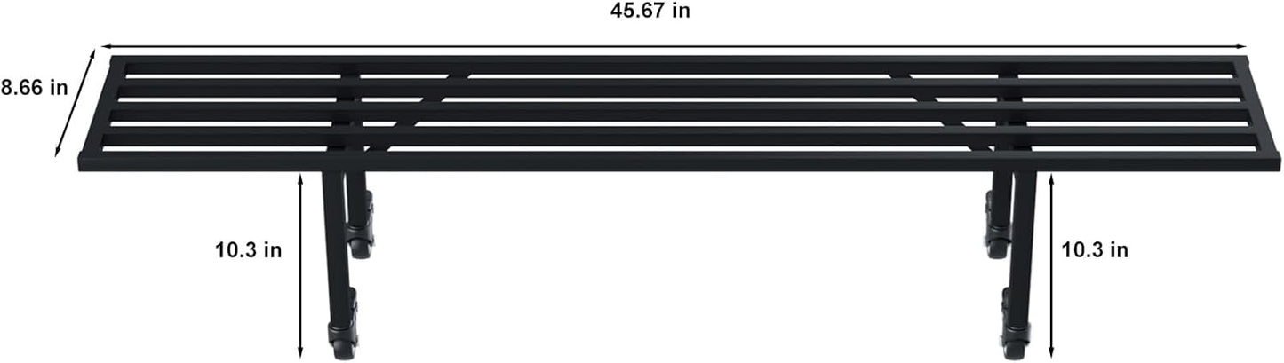 Zhongma One Tier Metal Plant Stand with Wheels,(45.67 L x 8.66 W x 10.3 H) Heavy Duty Plant Holder for Home, Window,Garden, Plant Lovers, Display Stand