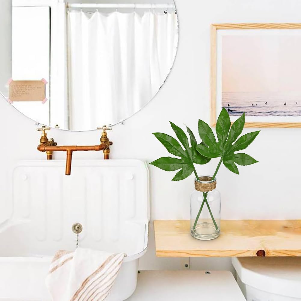Fake Plants Faux Greenery Stems in Glass Vase with Faux Water, Realistic Silk Faux Plants Artificial Tropical Leaves for Home Bathroom Office Wedding Centerpiece Décor