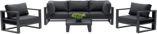 Outdoor Conversation Set 6 Pieces Aluminum Patio Furniture Modular Sectional Sofa Set with Armchairs, Square Coffee Tables, Dark Grey Cushions