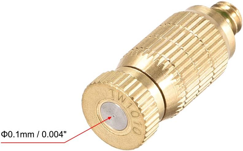 uxcell Brass Misting Nozzle - 3/16-inch Threaded 0.1mm Orifice Dia Fogging Spray Head for Outdoor Cooling System - 5 Pcs Golden