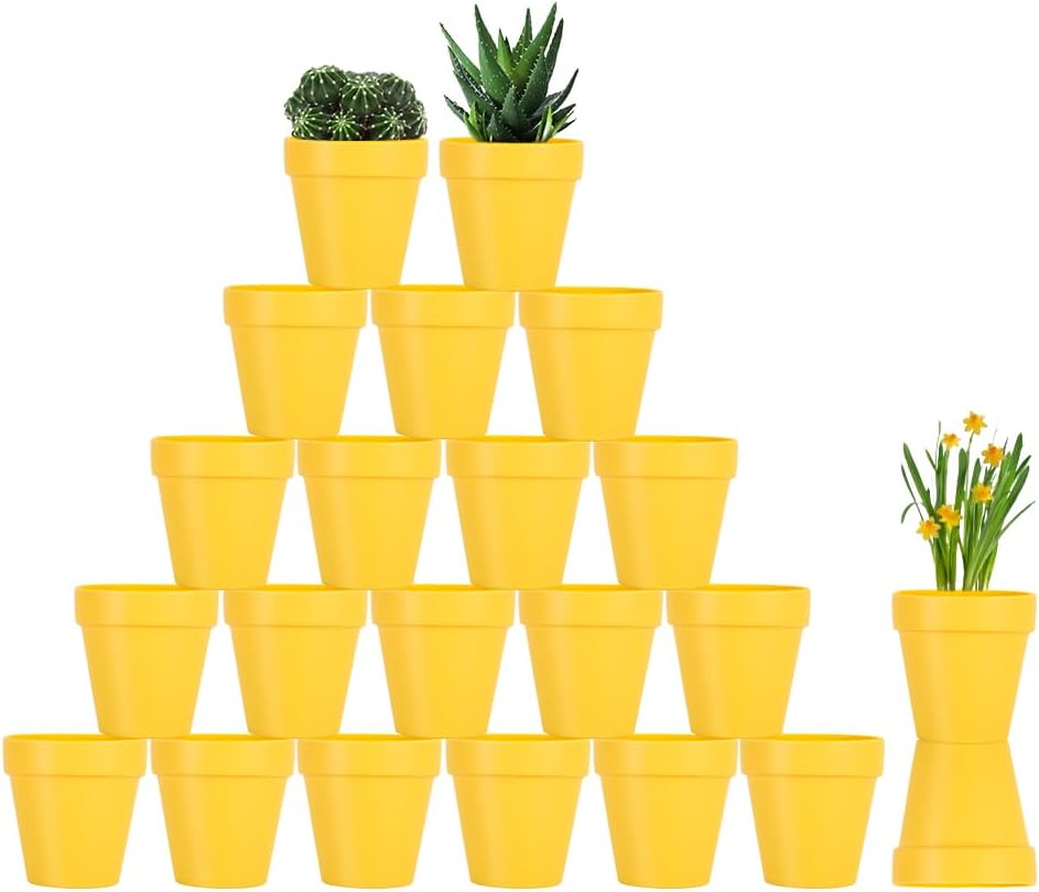 3 Inch Terracotta Pots - 22Pack Clay Flower Pots with Drainage Hole, Succulent Nursery Pot/Cactus Plant Pot. Great for Plants, Crafts, Wedding Favorn, DIY Production (yellow)
