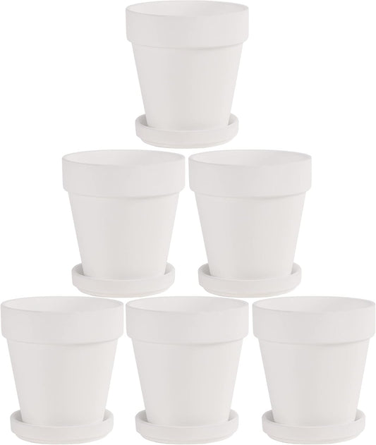 White Terra Cotta Pots with Saucer- 6-Pack Small Terracotta Pot Clay Pots 4'' Clay Ceramic Pottery Planter Cactus Flower Pots Succulent Pot with Drainage Hole- Great for Plants,DIY Craft Projects
