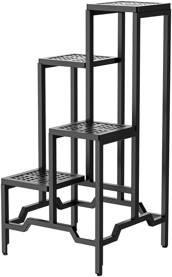 Plant Stand - Aluminum Indoor/Outdoor Flower Rack, Waterproof & Rust-Proof, Stable Support for Pots, Perfect for Living Room, Balcony, Garden, and Office (Black, 4 Tier)