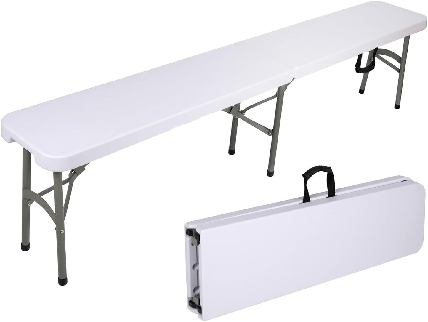 Plastic Folding Bench - Portable Bench Used for Indoor, Outdoor, Picnic, Party, Camping, Dining Seat, Garden Soccer Multipurpose Entertaining Activities, White (1, White, 8 Feet)