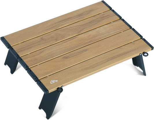 iClimb Ultralight Compact Mini Beach Picnic Folding Alu. Table with Carry Bag, Two Size (Nature - S)