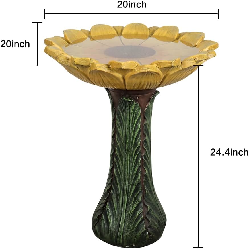 Garden Birdbath Sunflower Shaped, 24.4" H * 20" Φ Bird Bath for Freestanding Bird Bath for Outside Patio Yard Decor