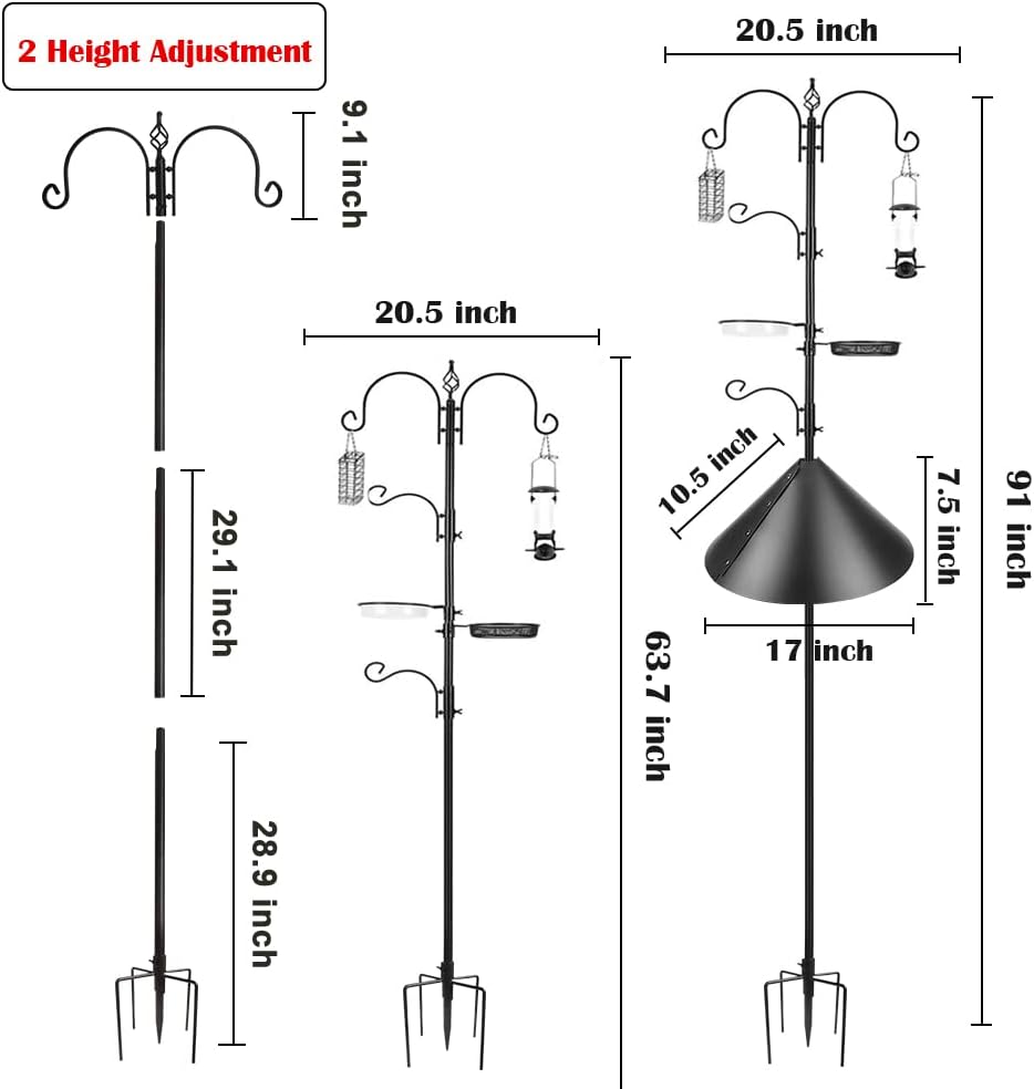 Deluxe Bird Feeding Station Kit - Wild Bird Feeder Hanging Pole With Multi Feeder, Suet Cage, Planter Hanger, and Squirrel Guard Baffle for Attracting Birds