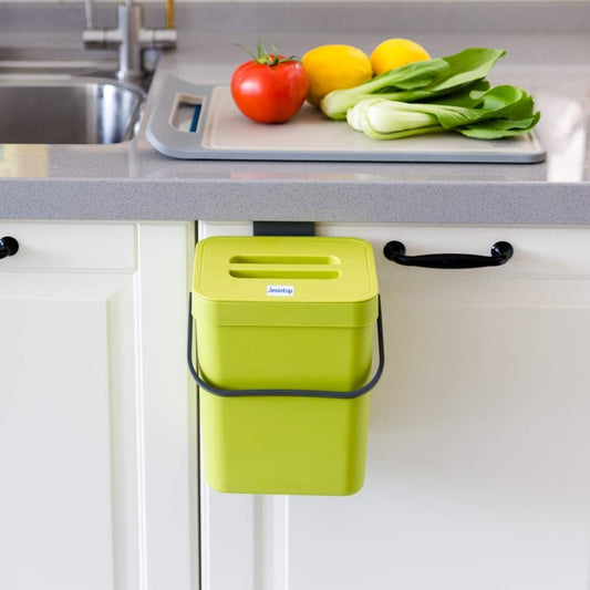 Food Waste Basket Bin for Kitchen, Odor-Free Food Scrap Container,Small Countertop Compost Bin with Lid, Mini Garbage Can Wall Mounted Trash Can, 3L/0.8 Gal Series, Green