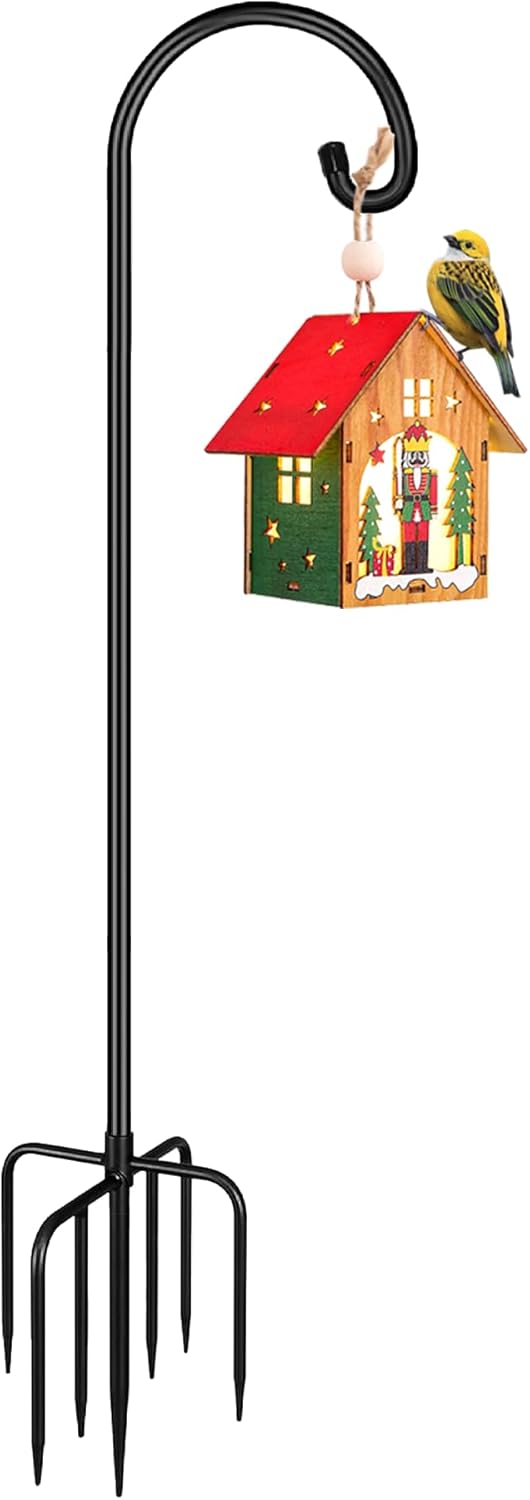 Shepherd Hook 108 Inch Tall Heavy-Duty Metal Garden Hanging Pole Stake for Bird Feeder Pole Plant Baskets, Black (1 Pack)