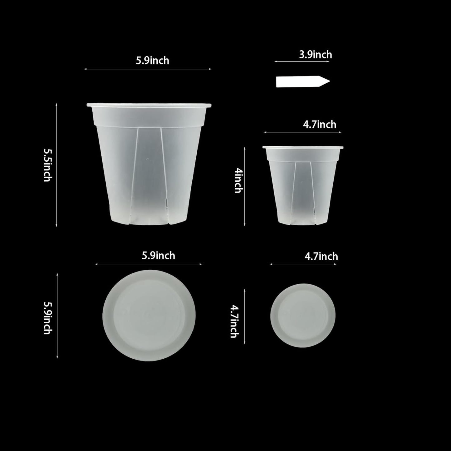 24 pcs 5/6 inch Clear Nursery pots with Trays,Thick Plastic Clear Plant pots with Drainage Holes and Saucers for Orchids,Succulents etc,Outdoor or Indoor use (5/6inch with 24 Trays)