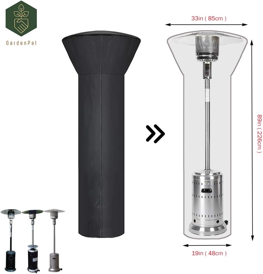 GardenPal 420D Patio Heater Covers with Zipper Outdoor Heater Cover Heavy Duty Tear-Proof, Anti-Snow, Wind-Resistant Dust-Proof Cover for Patio Heater 89"x 33"x 19"