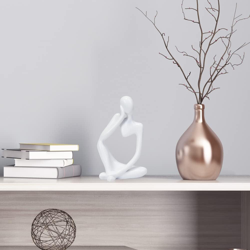 INNOLITES Resin Statue Thinker Style Decoration Abstract Sculptures Collectible Figurines for Home Decor Modern Office Shelf Desktop（White Left）