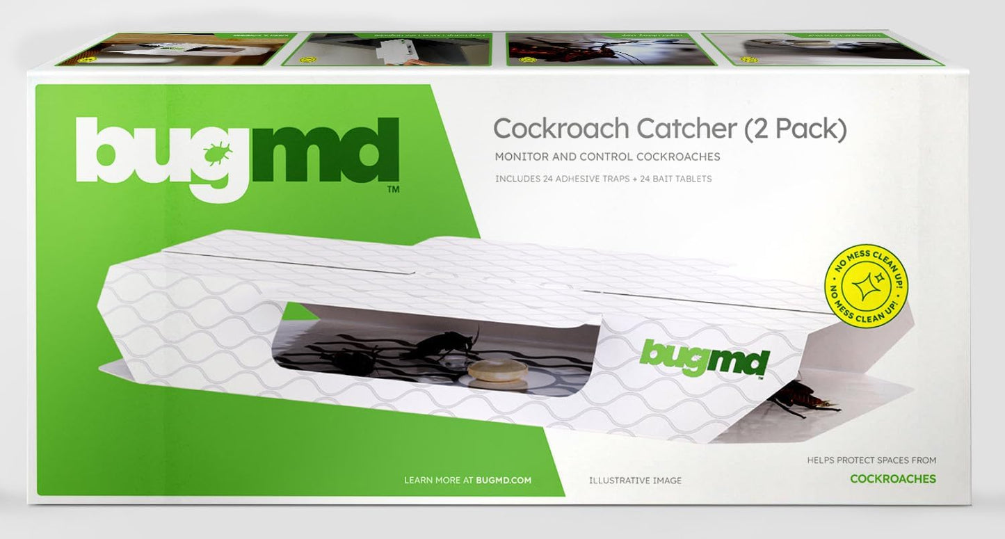 BugMD Cockroach Catcher (2 Pack, 24 Traps) - Indoor Cockroach Killer & Roach Trap, Sticky Trap for Insect, Glue Traps Pest Defense