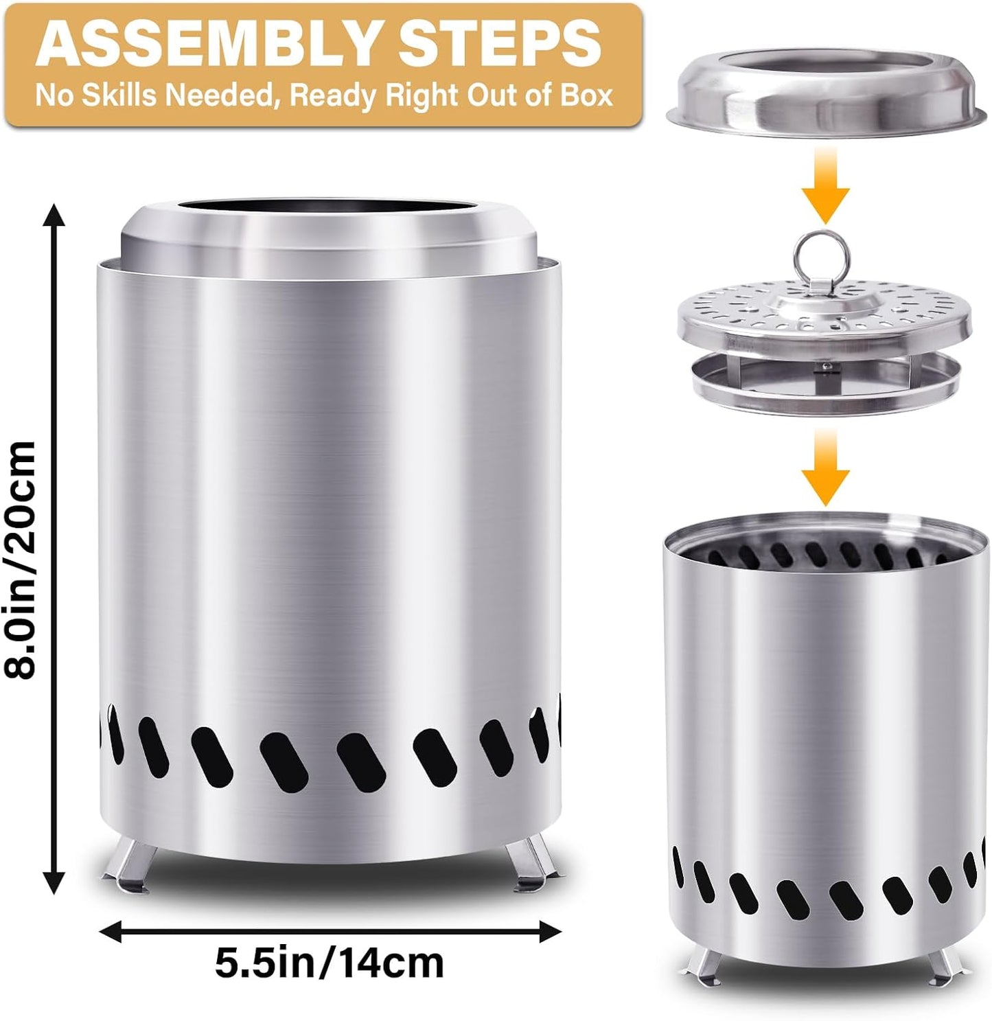 HGD Tabletop Fire Pit, Smokeless Firepit Outdoor, Mini Fire Pit for with Carry Bag for Camping Backyard Patio Garden Picnic, Silver