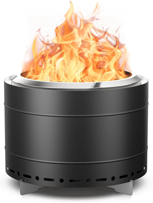 22 inch Smokeless Fire Pit with Carry Bag, Stainless Steel Outdoor Smokeless Firepit, Wood Burning Fire Pits for Camping, Bonfire,Low Smoke Firepit for Outside(Black)