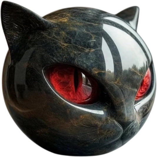 Luxury Black Cat Stone Sculpture, Elegant Home Décor & Gift-Ready Art Piece, Hand-Carved Crystals and Healing Stones Carved, Cute Decoration Gemstones Gifts for Cat Lovers Women Men (E)