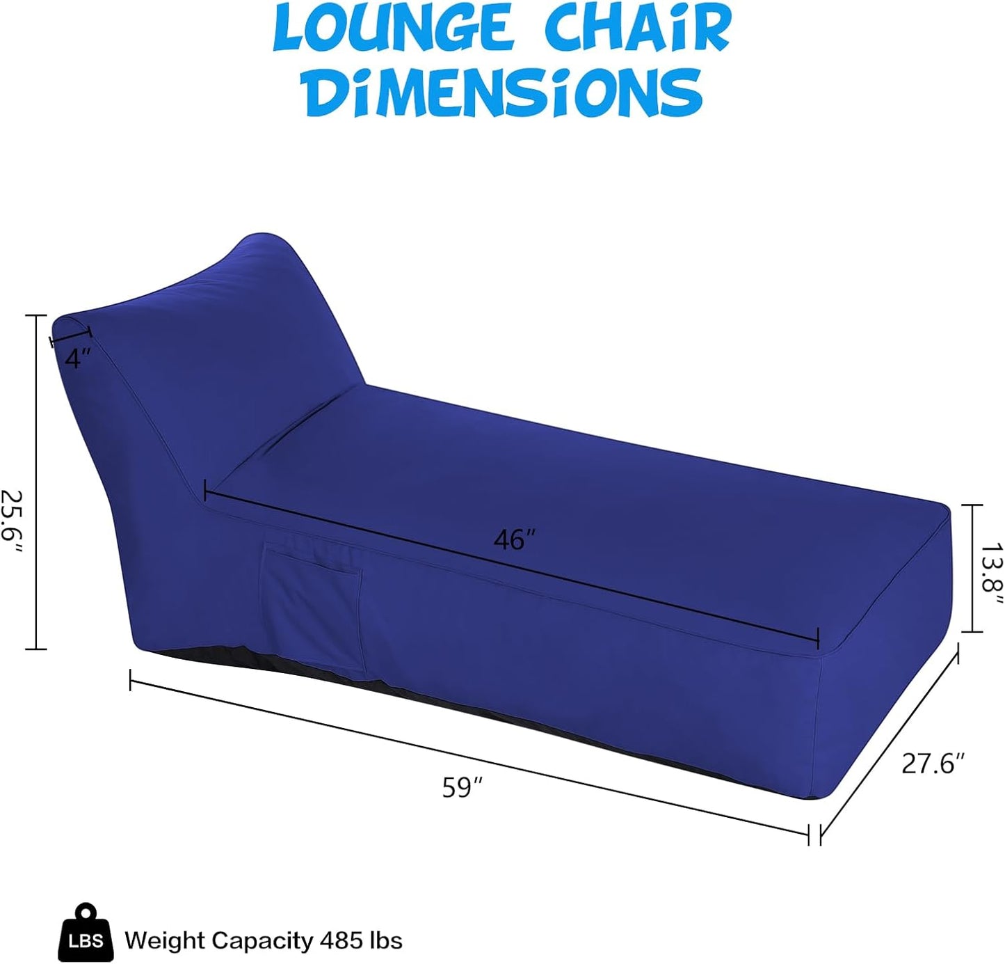 Outdoor Chaise Lounge Chair, Sunbed UV Resistant Sofa Couch Patio Furniture Waterproof Outside Sunlounge Reclining Sunbathing Bed Comfy Single Chaise Daybed for Garden, Pool, Beach, Navy Blue