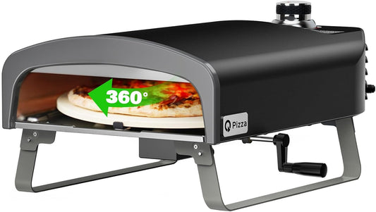 Q Pizza Portable Propane Pizza Oven with Manual Rotating Stone, Tabletop Gas Stove for Outdoor Kitchen, Gas Oven for Making Pizza, Bread, Steak, Pie, PS104