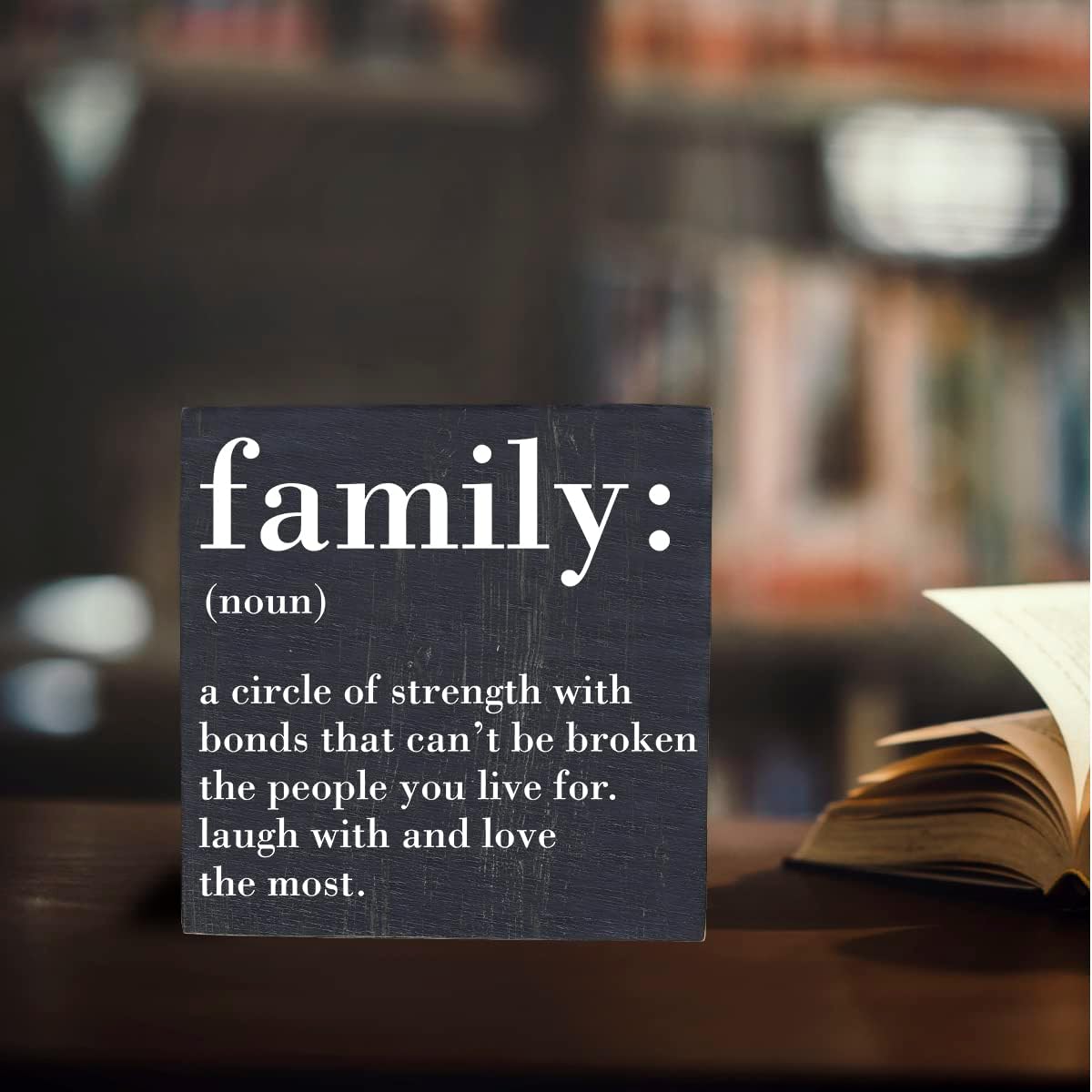 Family Noun Family Quotes Desk Decor Wooden Box Sign Inspirational Rustic Black Wood Block Plaque Box Sign for Home Farmhouse House Kitchen Bathroom Living Room Shelf Table Decoration