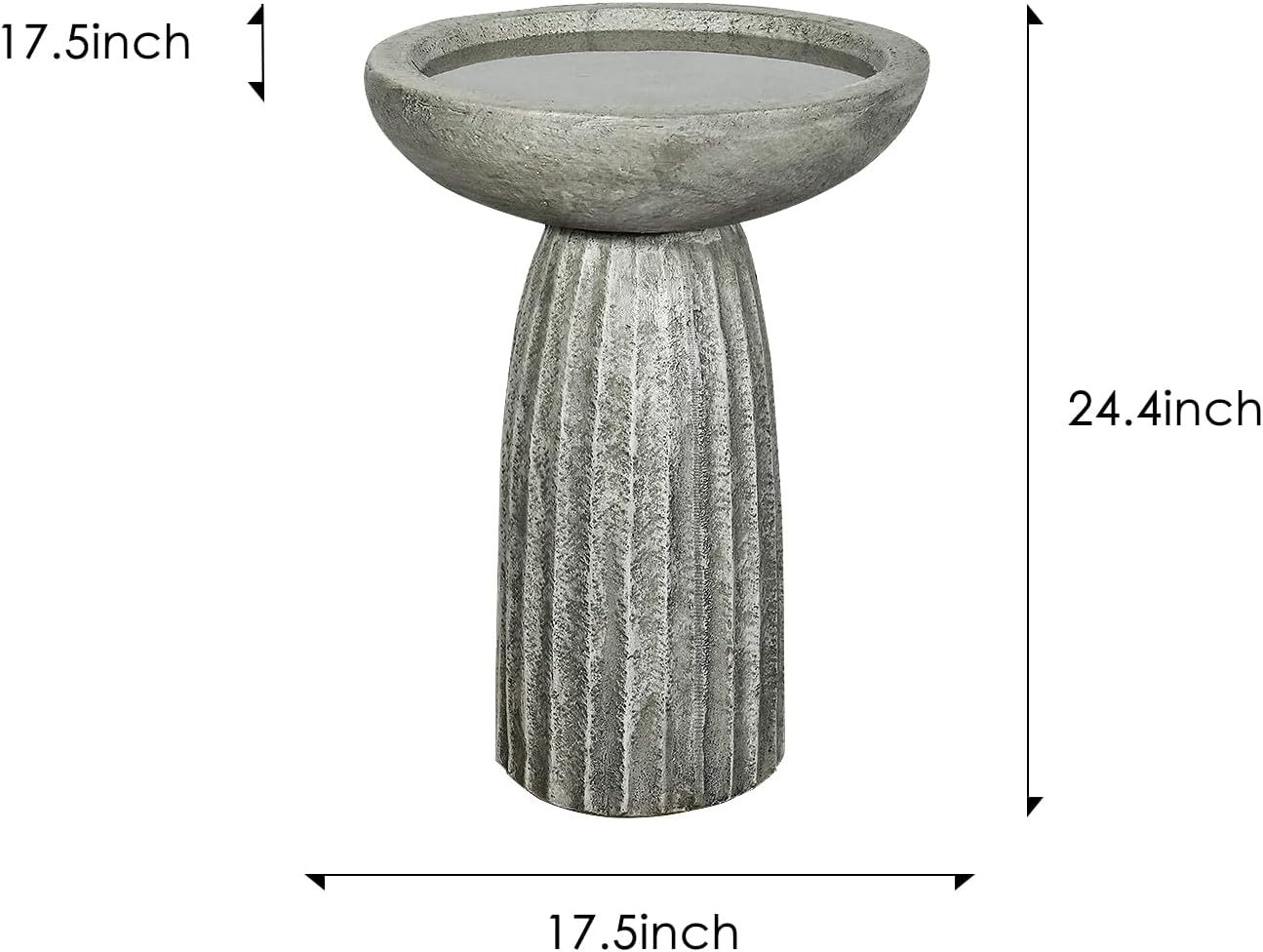 SunJet Modern Bird Bath, 24.4inches Height Fibre-Reinforced Concrete Birdbath with Textured Pedestal for Outdoor Garden, Yard, Lawn Decor