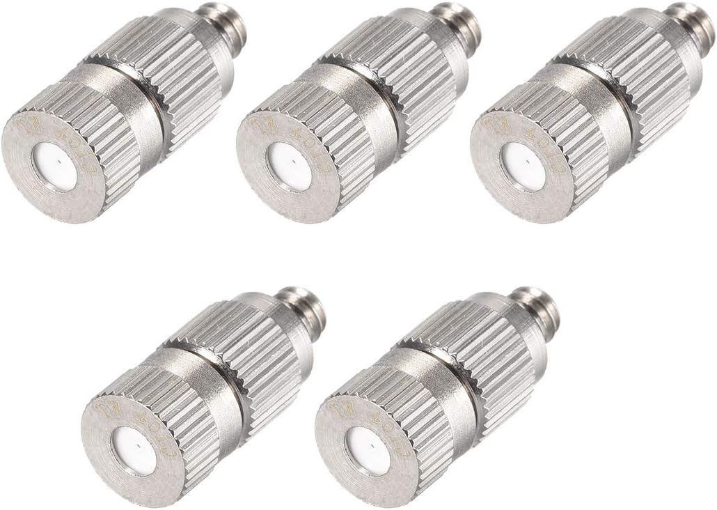 uxcell Brass Misting Nozzle - 3/16-inch Threaded 0.4mm Orifice Dia Fogging Spray Head for Outdoor Cooling System - 5 Pcs Silver Tone