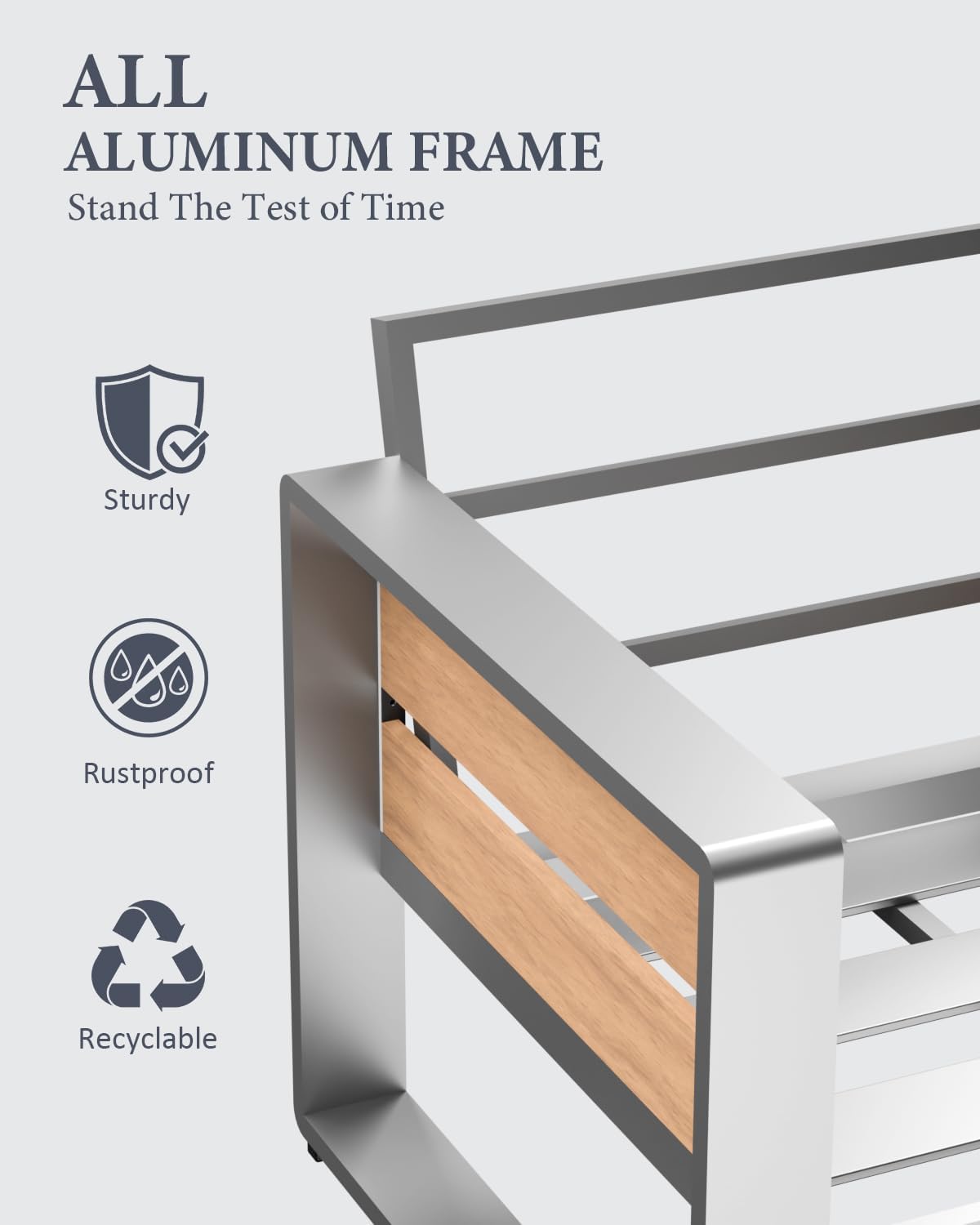 ZANDOR Outside Aluminum Lawn Furniture - 1 Pcs Loveseat, All-Weather Metal Modern Outdoor Loveseat Sofa with Washable Thick Cushion for Garden/Backyard/Porch, Silver