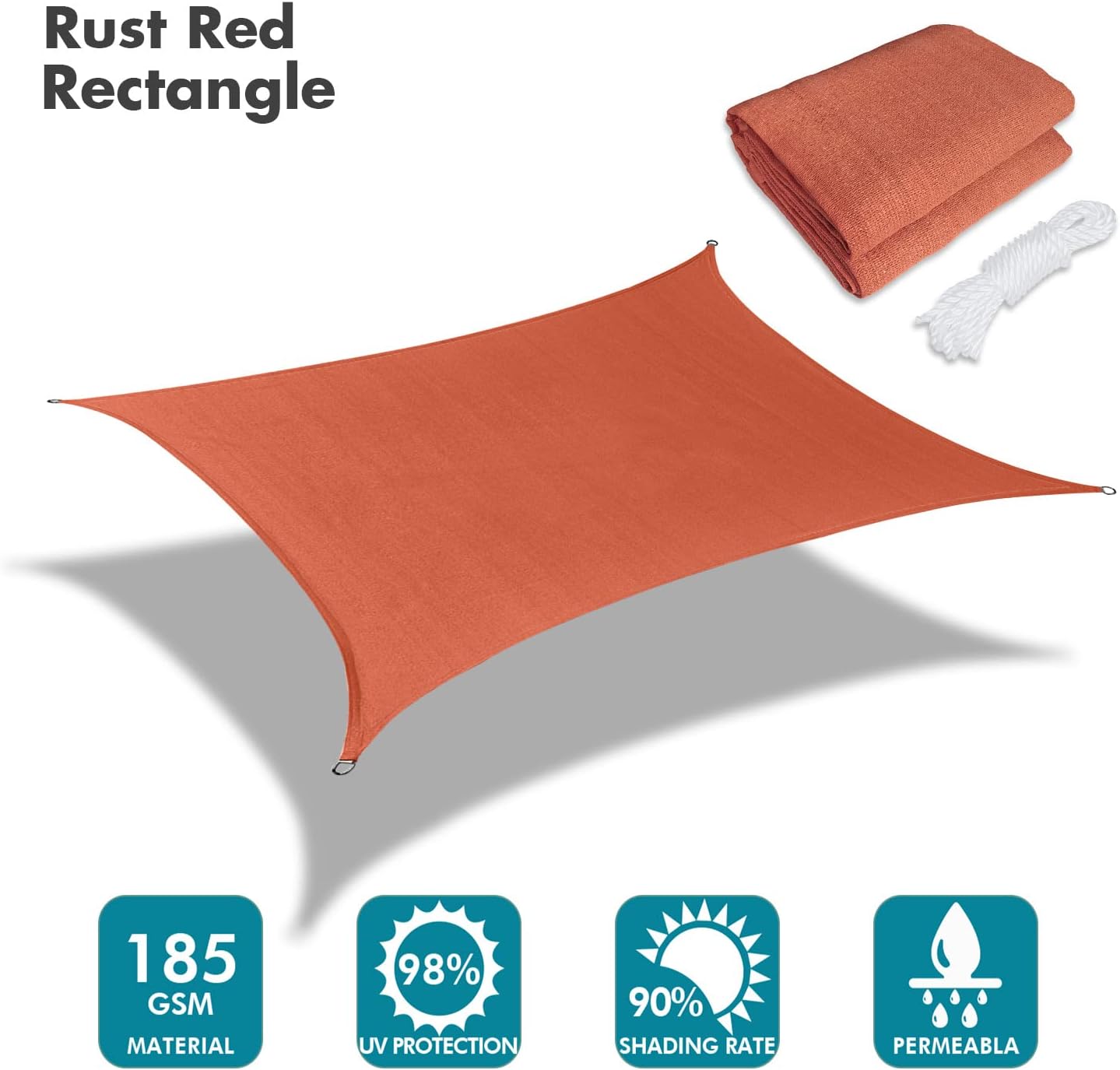 KANAGAWA 6'X18' Rust Red Custom Size Sun Shade Sail Rectangle UV Block Canopy Cover for Patio Backyard Lawn Garden Outdoor (Customized Available)