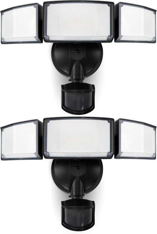 LUTEC 2 Pack 72W 7500LM LED Security Lights Motion Sensor Light Outdoor, 5000K Daylight, IP65 Waterproof, Dusk to Dawn, 3-Head Motion Detected Flood Light for Garage, Yard, Porch(Black)
