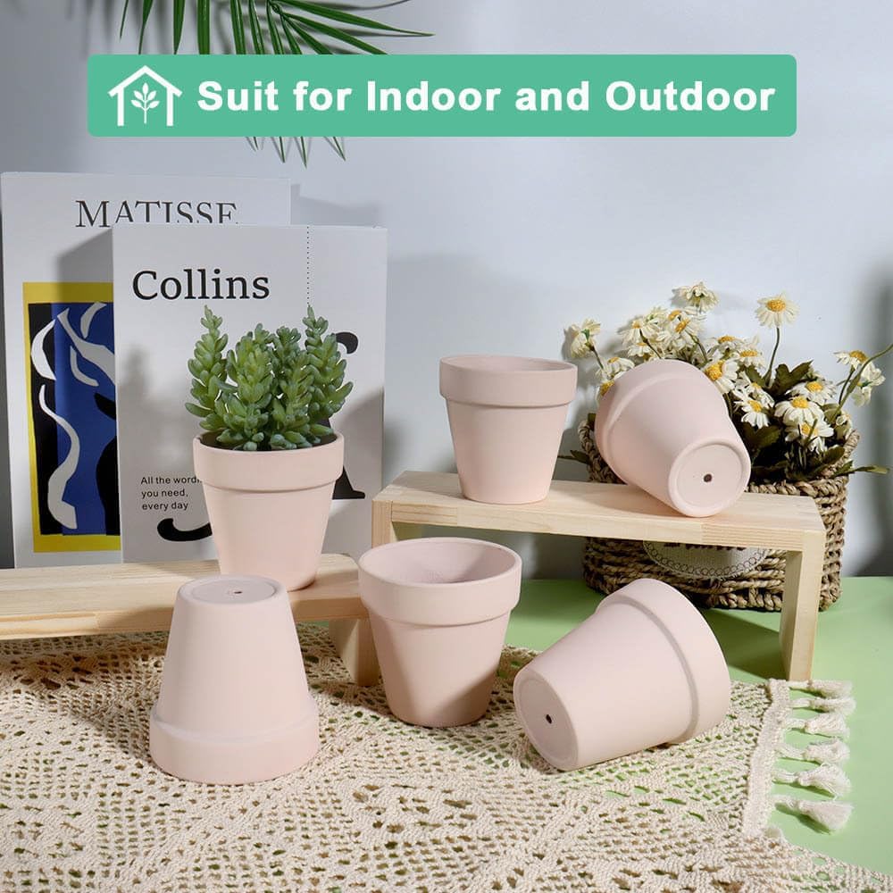 vensovo 3 Inch Pink Terra Cotta & Terracotta Pots with Drainage - 20 Pack Clay Flowerpots, Succulent Nursery Planter Great for Plants, Crafts, Wedding Favor