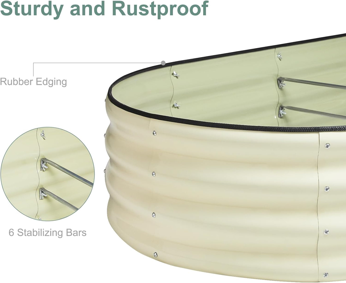 12" Tall White Oval Galvanized Steel Raised Garden Bed - 7x3ft Modular Metal Planter Box for Outdoor Gardening | Durable Metal Raised Flower Beds Outdoor Large Planters for Porch & Yard
