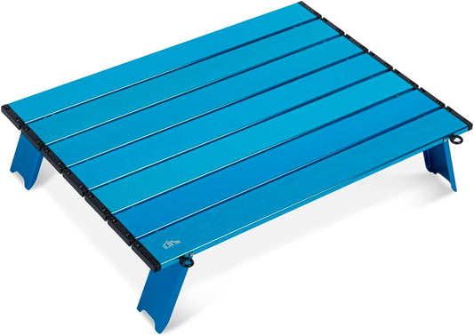 iClimb Ultralight Compact Mini Beach Picnic Folding Alu. Table with Carry Bag, Two Size (Blue - L)
