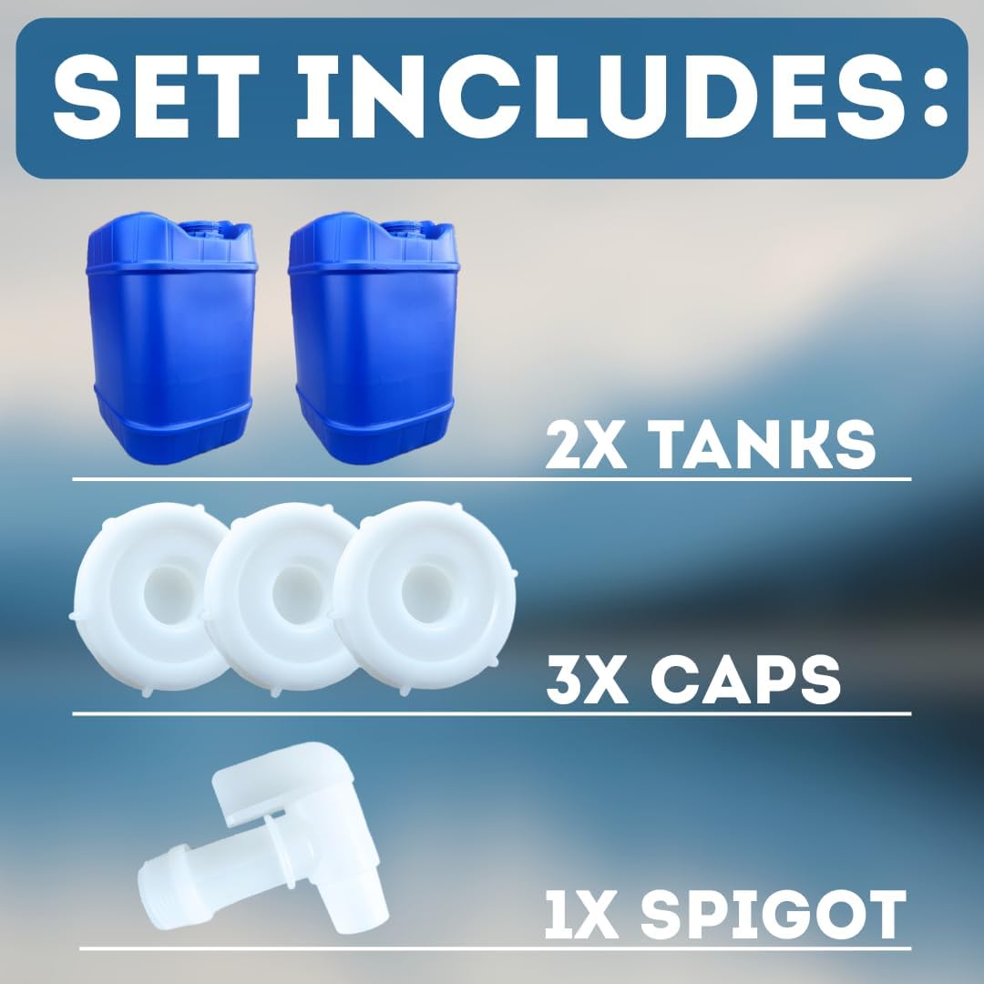 5-Gallon Stackable Water Storage Containers, 5 Gallons Each w/Lids + Spigot, Easy Fill, Survial Supply Emergency Water Storage for Camping and Disaster Preparedness, RV, 10 Gallon (2 Tanks)