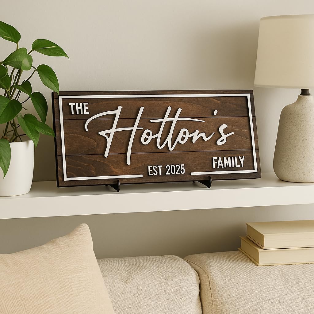 Personalized Family Name Sign - Custom Last Name Wood Decor Plaque, 20x7 in Rustic Farmhouse Style Wedding Gift, Housewarming Gift, Custom Wooden Hanging with Established Date, Small Art for Living Room or Entryway