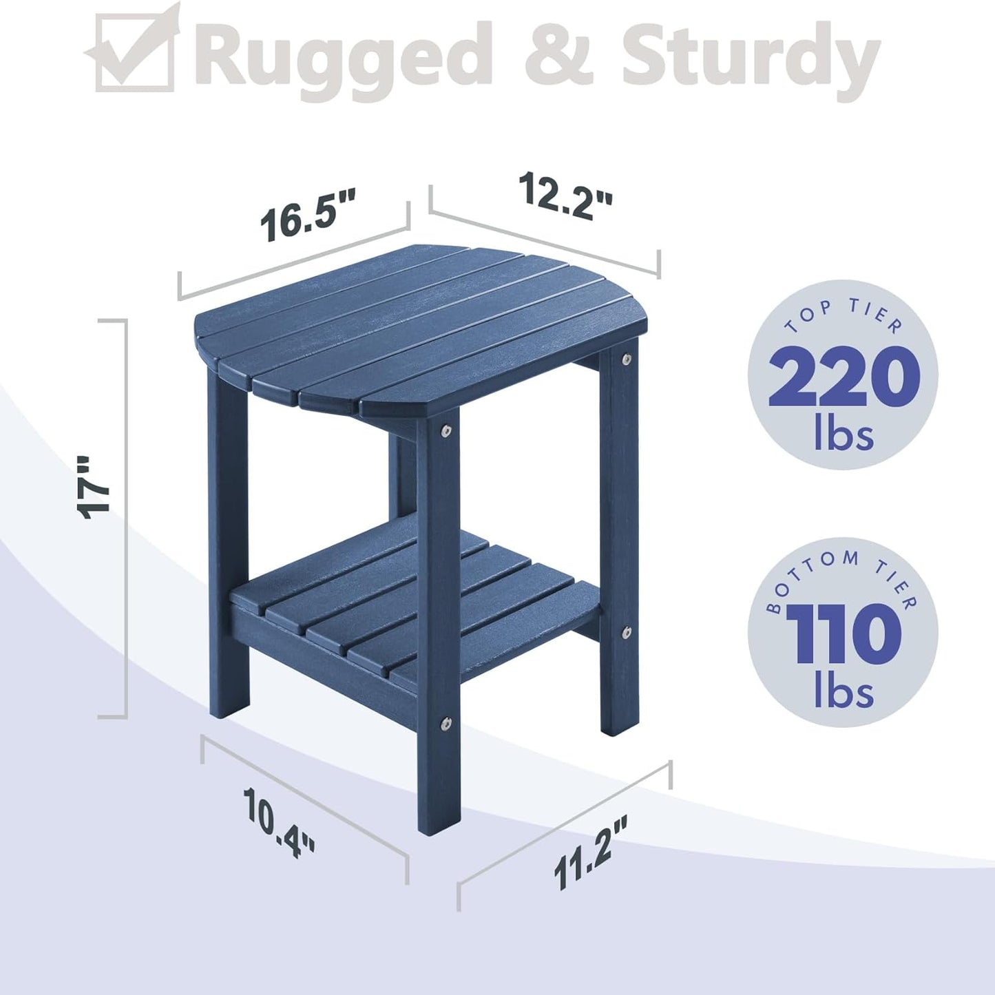 PASAMIC Outdoor Side Table, HDPE Adirondack Oval Side Table with 2-Tier Storage, Weather Resistant Outdoor End Table for Patio, Backyard, Indoor Companion, Beach, Easy Maintenance Table (Navy Blue)