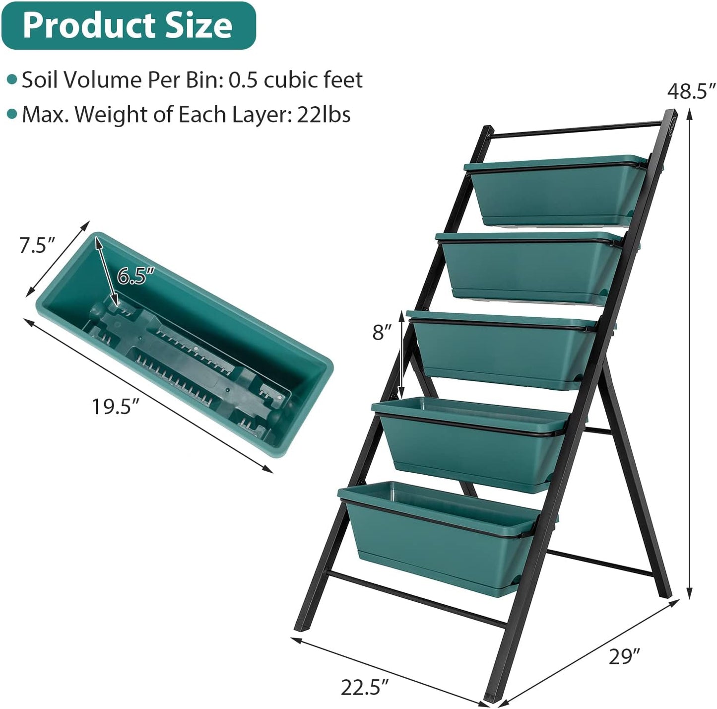 Giantex Set of 2 Vertical Planter Raised Bed, Elevated Garden Beds with Water Drainage Hole, Freestanding 5 Container Boxes for Herb Vegetables Flowers Growing, Outdoor Indoor Patio Balcony