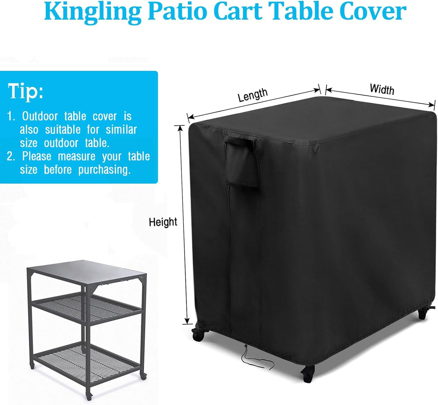 Kingling Outdoor Table Cover for Patio Cart Table, Waterproof Outdoor Grill Prep Table Cover Prep Cart Table Cover - 32"L x 27"W x 30"H