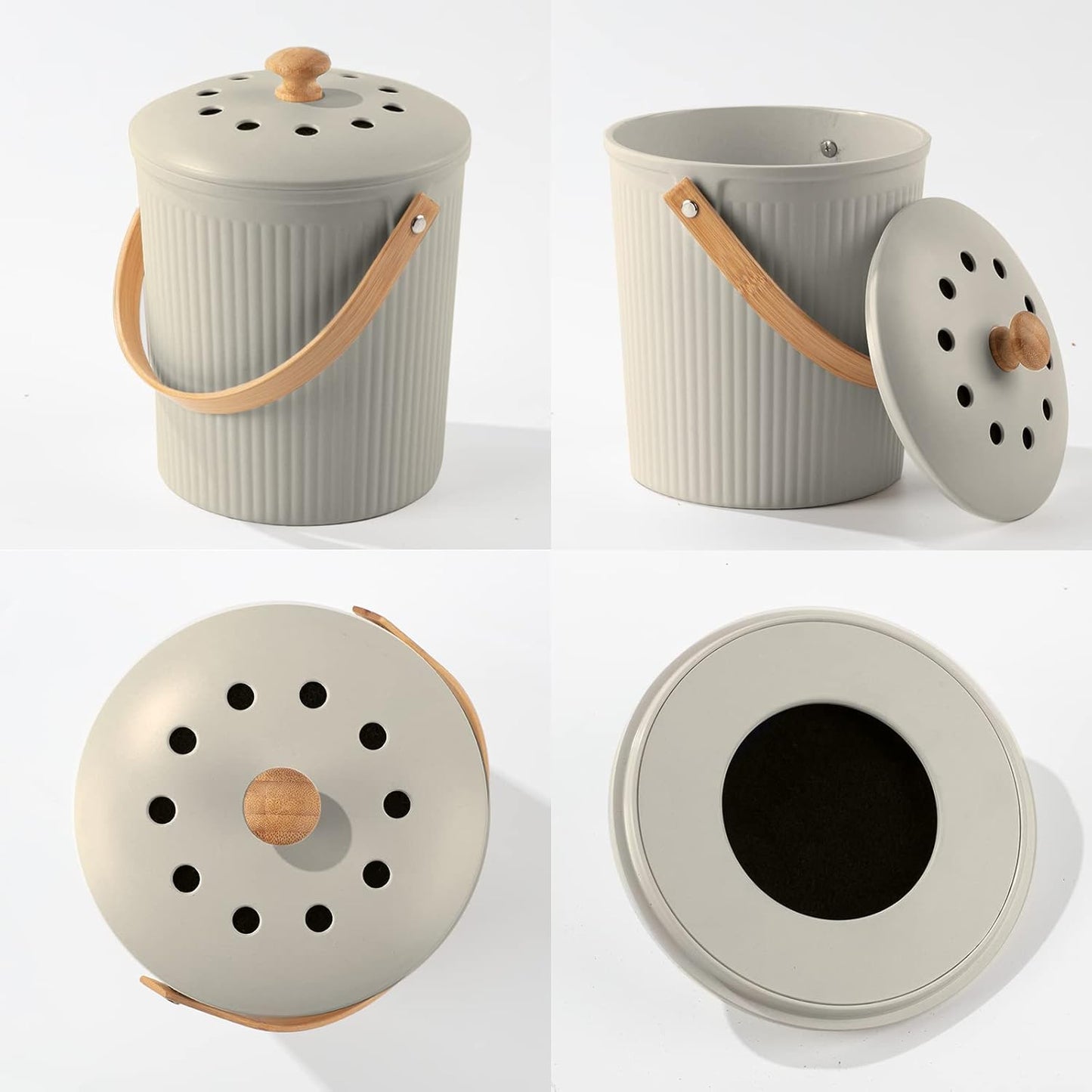 Compost Bin Kitchen, LALASTAR Countertop Compost Bin with Lid, Made of Sustainable Bamboo Fiber, Odorless Indoor Compost Bin, 1 Gallon, Grey