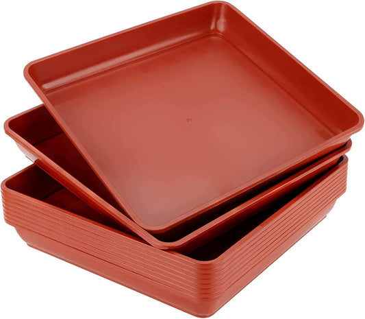 JOIKIT 10 PCS 10 x 10 x 1.4 Inches Square Plant Saucer, Flower Pot Tray Without Drain Holes for Flowers, Plants, Seedlings