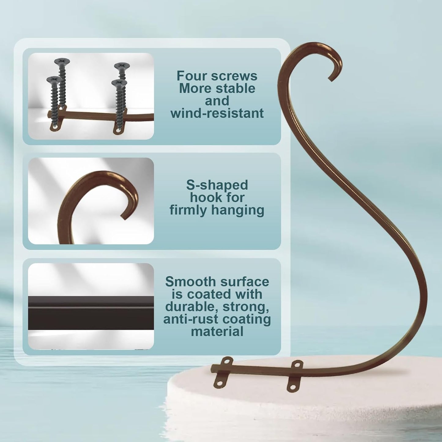 Plant Hangers Outdoor, 4 Pack 16 Inch Plant Hooks for Wall Metal Plants Hanging Bracket for Bird Feeder, Flower Baskets, Wind Chimes, Lanterns, Indoor Outdoor, Bronze