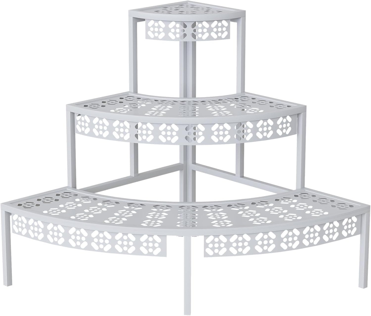 3 Tier Plant Stand Semi-Circular Flower Pot Organizer Rack Quarter Round Plant Display Holder Outdoor Storage Shelves Metal Corner Shelf Planter Shelving Ladder Plant Stand for Indoor Use(White)